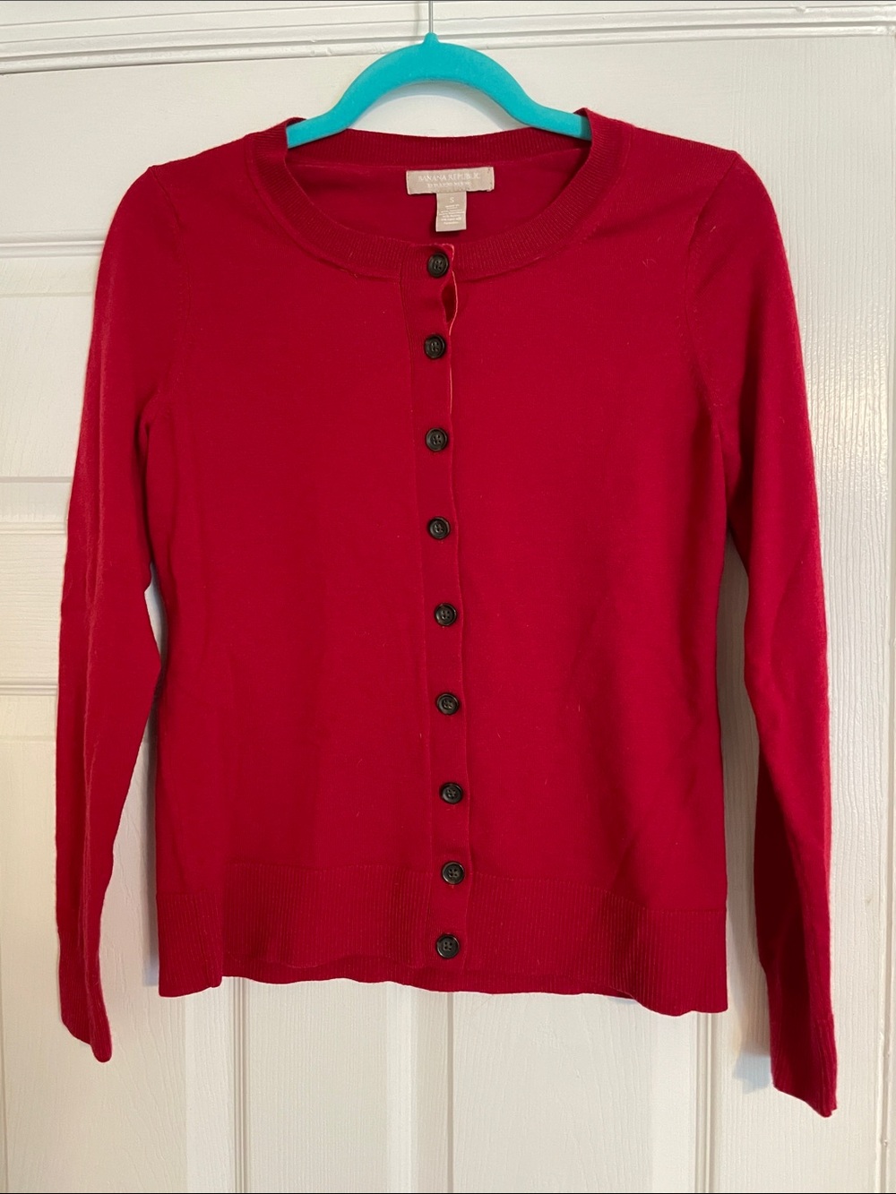 Banana Republic Red Button-Front fine merino wool Crewneck Cardigan
